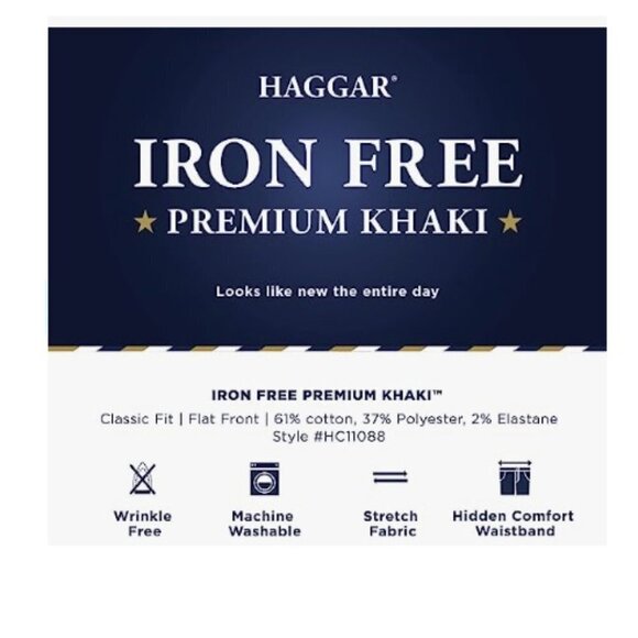 Haggar Men's Free No Iron Classic Fit Flat Front Full Elastic Pant - Picture 6 of 6